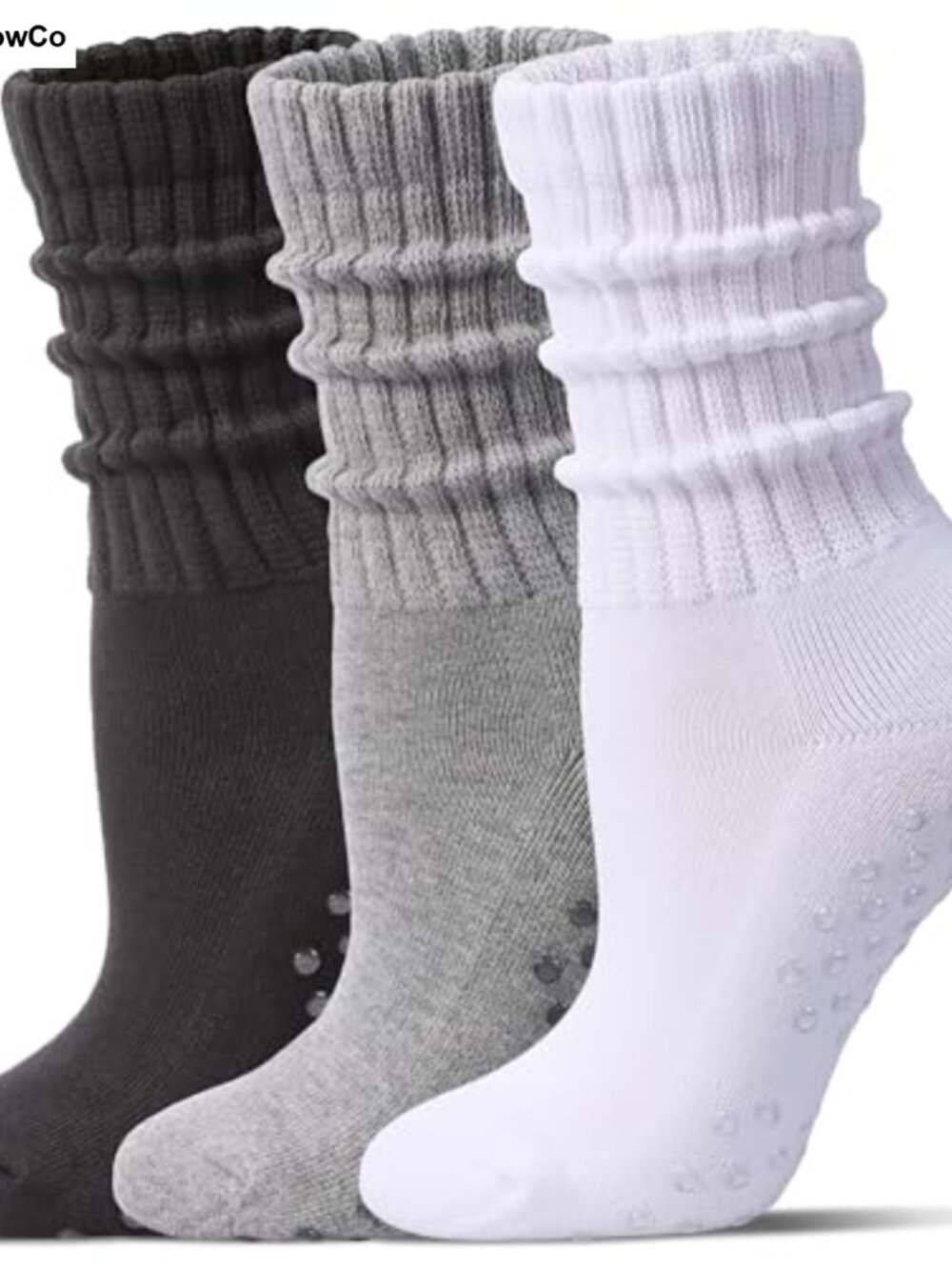 Women's Mid Calf Slouch Socks with Non Slip Grippers for Yoga Pilates Barre
